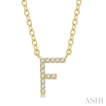 1/20 Ctw Initial 'F' Round Cut Diamond Pendant With Chain in 10K Yellow Gold